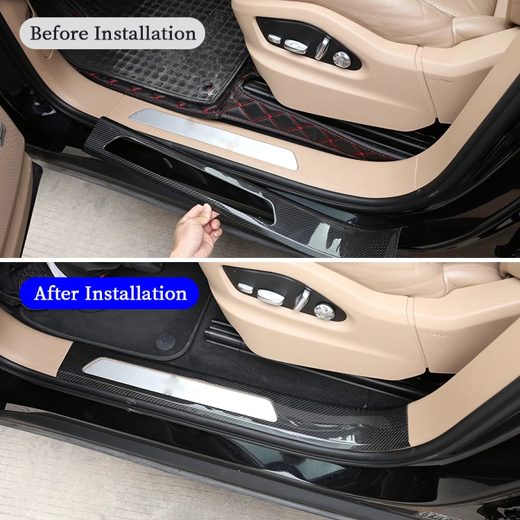 For for 2018-2021 Carbon Fiber Car Door Welcome Pedal Trim Frame Threshold Strip Protection Interior Accessories