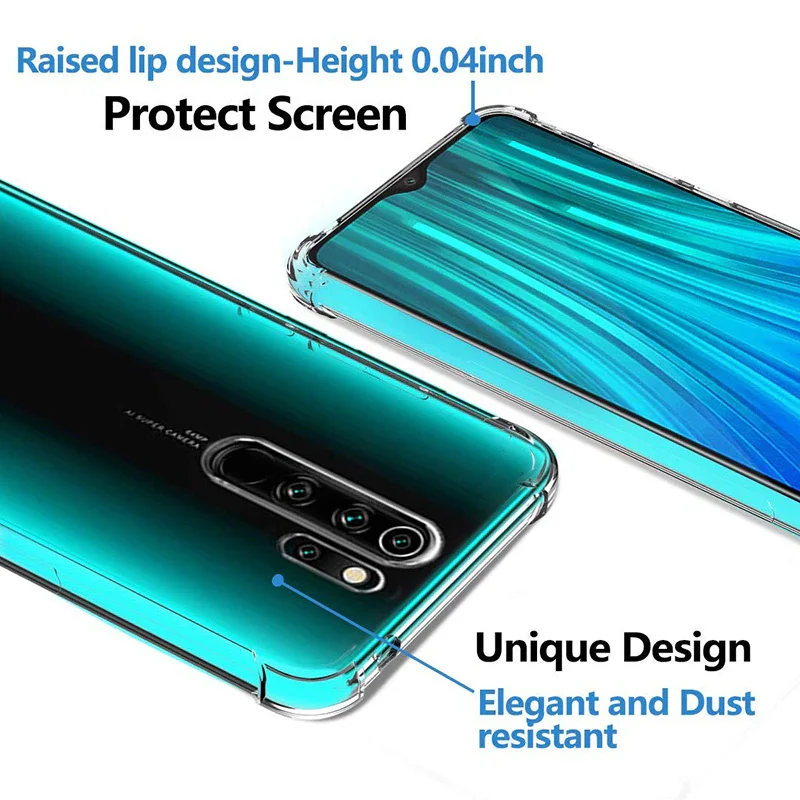 Clear Shockproof Phone Case for Xiaomi Redmi Note 8 Pro 8 8A 9 9S 9T 9A 9C 10 10S 11 Pro Soft Silicone Transparent Back Cover