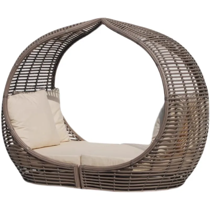 %Outdoor Sofa Daybed for Villa Park Courtyard Poolside Hotel Balcony-Bird-nest Style PE Wicker Rattan Lounge Chair Waterproof