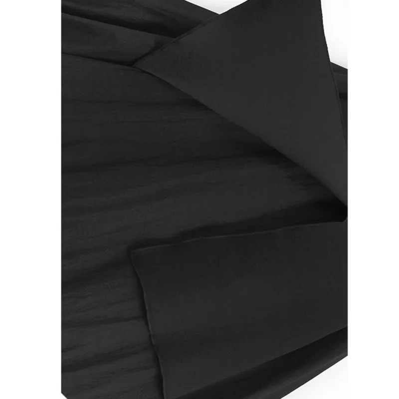 [فايب] فستان نسائي أسود كاذب بحاشية مكشكشة مقاس كبير فستان ميدي جديد برقبة دائرية وأكمام طويلة موضة المد ربيع الخريف 2025