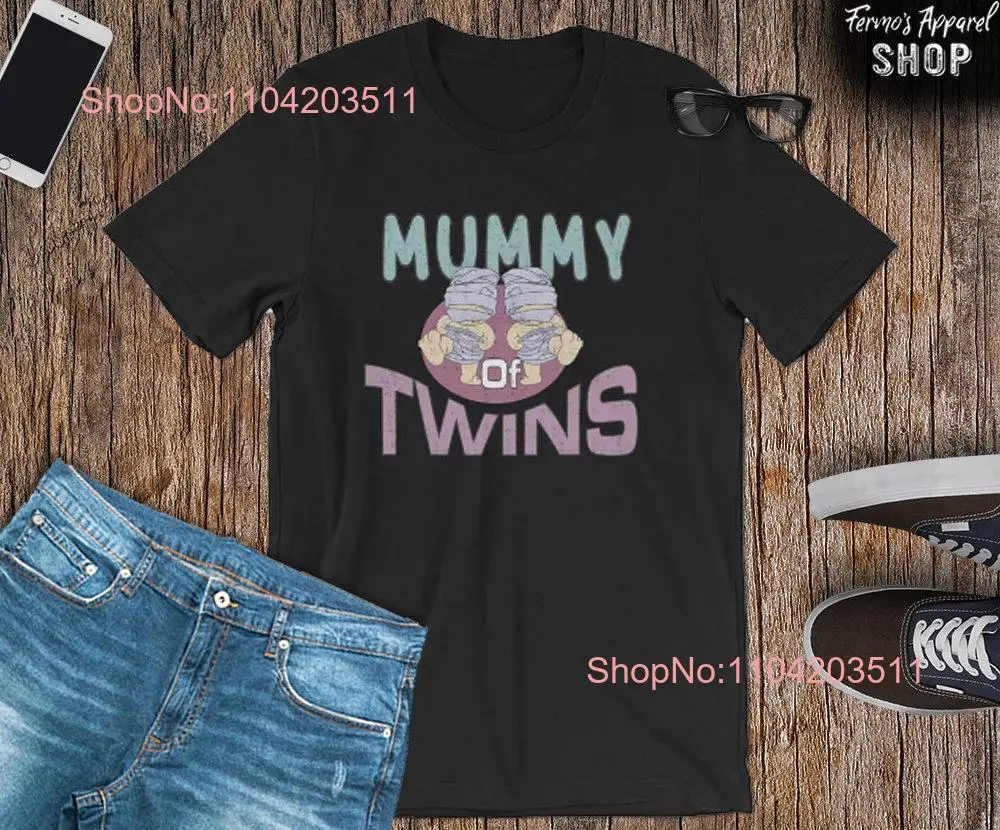 Halloween T Shirt for Mom of twins Mother or pregnant with cute mummy design two little mummies her long or short sleeves