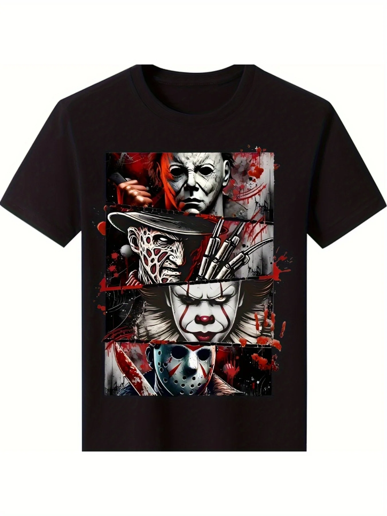 Men's 100% Cotton Horror Icons Graphic T-Shirt Black Short Sleeve Casual Streetwear Tee Jason Freddy Michael Myers Digital Print