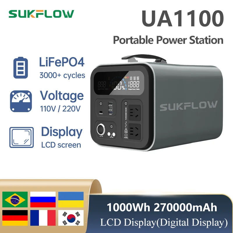 

1000W 110V/220V 270Ah High capacity Lifepo4 Battery solar portable power station camping equipment and Home reserve