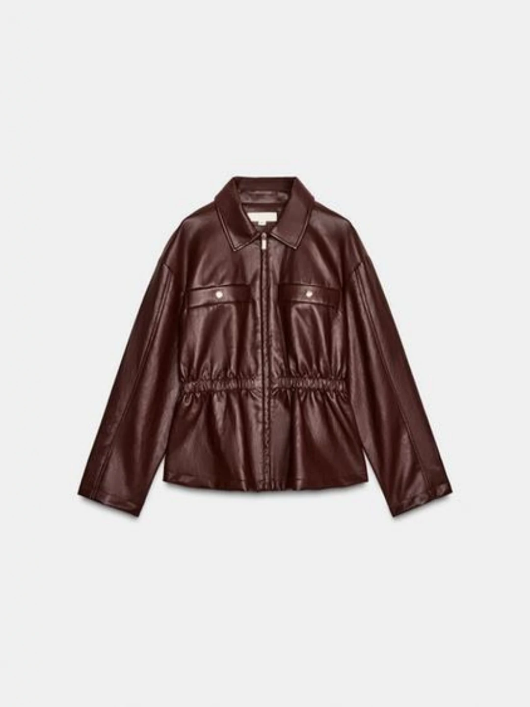 

Casual Loose Fit Women's Jacket Elastic Waist Pocket Decorated Faux Leather Multicolored Casual Dad Style Short Outerwear