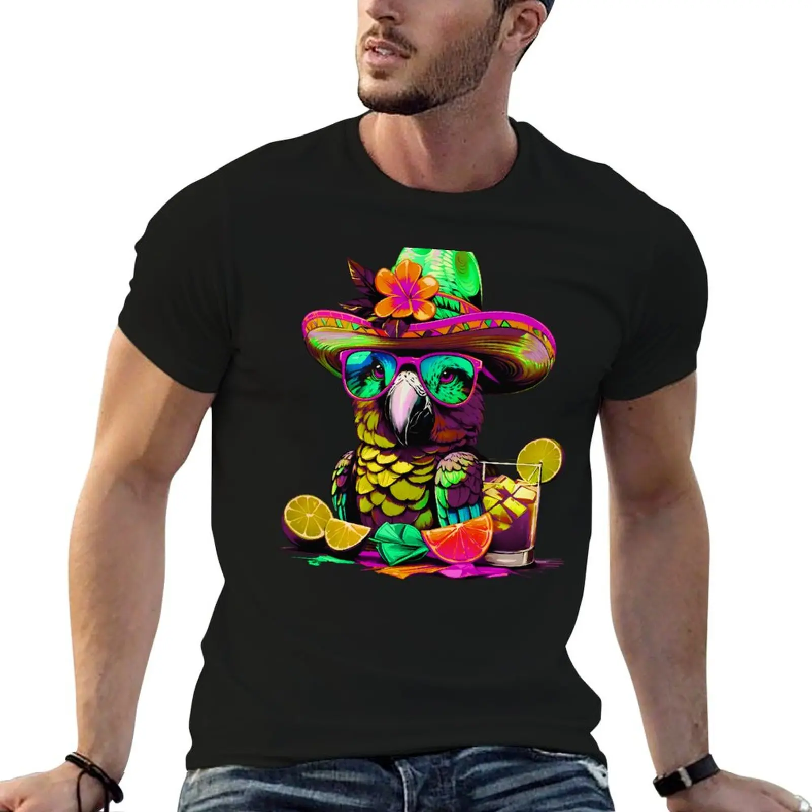Сказочный попугай, летние вибрации, солнцезащитные очки, освежающая футболка с лаймом и коктейлями, футболка с аниме, хлопковая футболка, пакет футболок