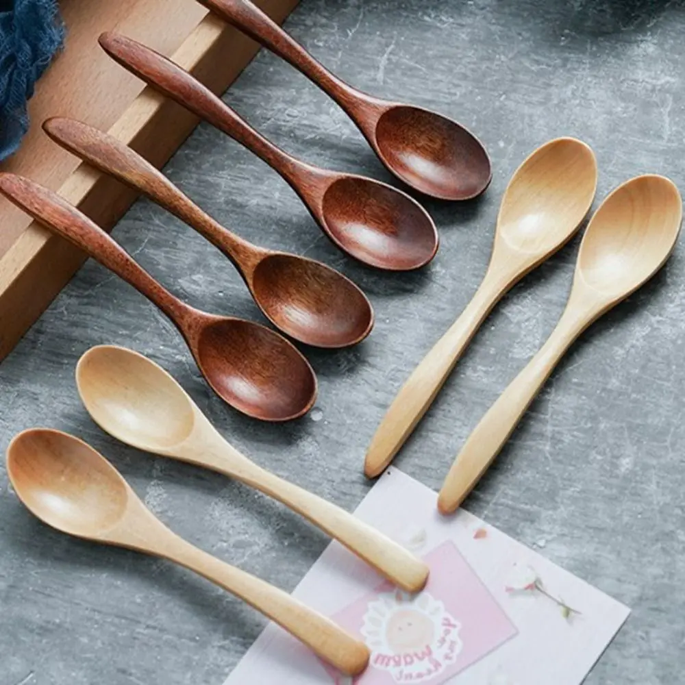 1Pcs Natural Wooden Spoon Rice Soups Spoon Utensil Cereal Spoon Handmade Home Cookware Dinnerware Cutlery Kitchen Accessories