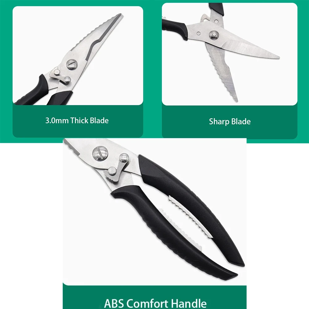 1PC，Professional Kitchen Scissors Stainless Steel Chicken Bone Scissors Shear Fish Duck Sharp Vegetable Kitchen Accessories ﻿