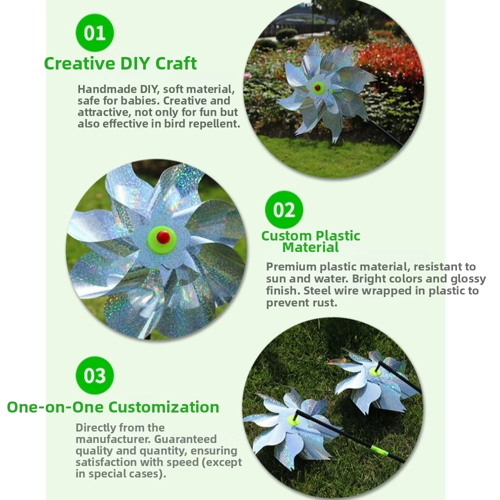 Sparkly Bird Repeller Pinwheels Weatherproof Anti Birds Reflective Pinwheel Driving Windmill Orchard Protection