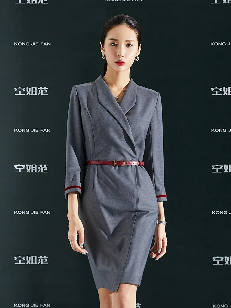 スーツの襟プロフェッショナル制服女性秋冬オフィス通勤ドレスホテルフロント美容師ジュエリーショップ作業服