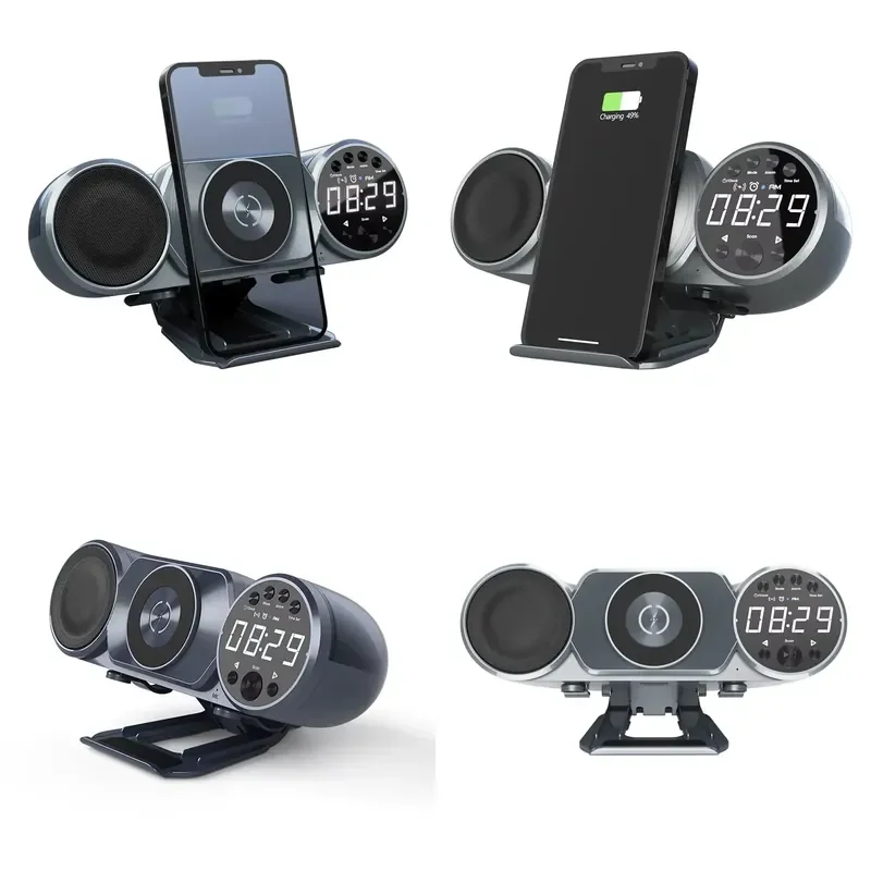 Smart Wireless Charging Bluetooth Speaker with RGB LED Light FM Radio Alarm Clock Hands-Free Music Player