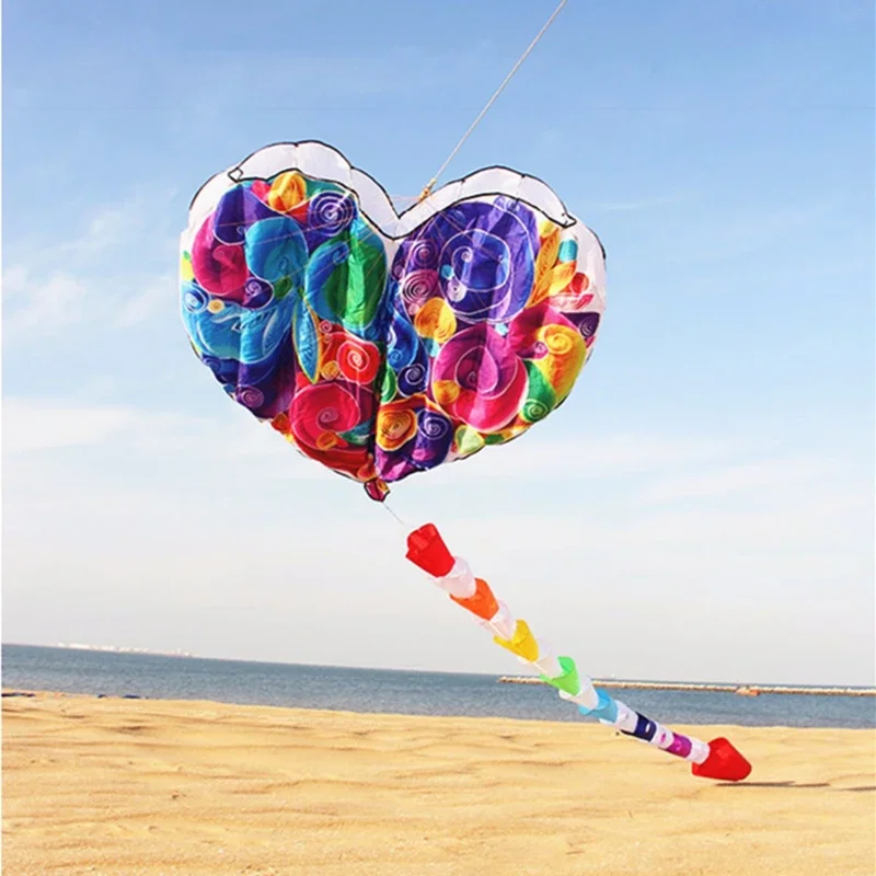 3D Heart to Heart Soft Nylon Kite Comes with 200M Cable Wheel Outdoor Beach Kite Easy to Fly and Tear resistant Storage Bag