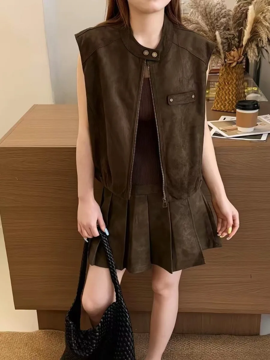 Fashionable Short Sleeveless Stand Collar Zipper Vest Versatile Outerwear Brand New 2026 Autumn Winter Women's Jacket