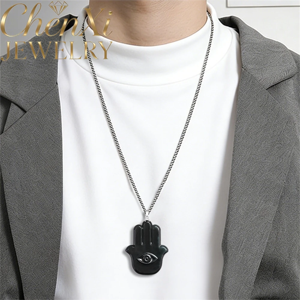 

High-End S925 Silver Clasp Set With Natural Black Jadeite Fatima's Hand Pendant Luxury Quality Fine Fashion Jewelry Exquisite