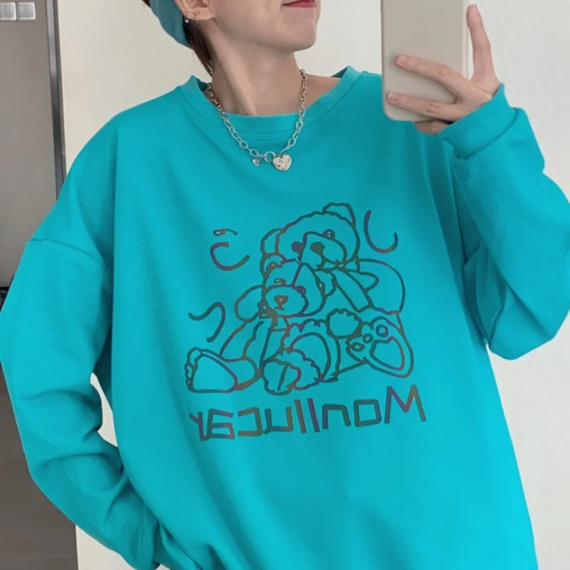 

AYUNSUE 2022 Spring Oversized T Shirt Women Cartoon T-shirts for Woman Long Sleeve Loose Casual Sweatshirts Women's Clothing Gmm