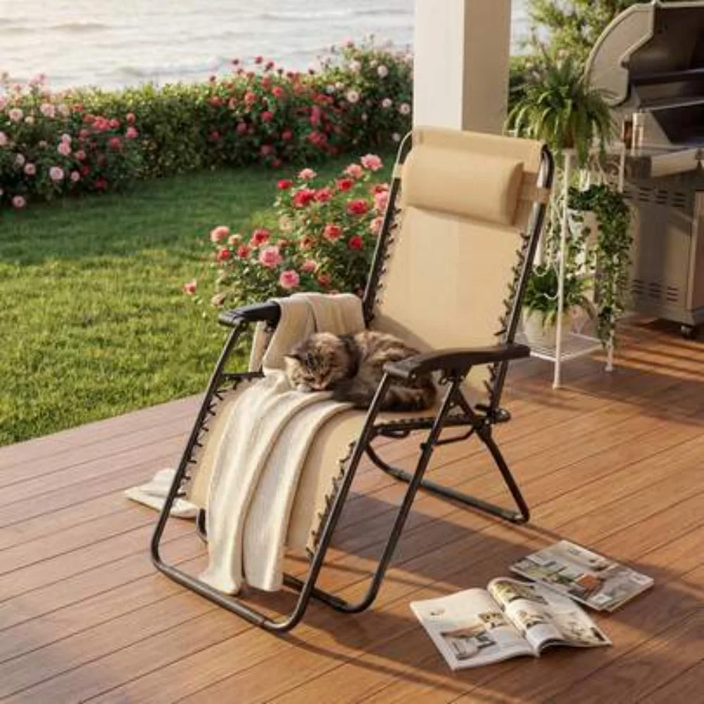 2 Pack Zero Gravity Lounge Chairs Outdoor Recliners Foldable Adjustable Patio Reclining Chairs with Built In Cup Holder for Camping Backyard Poolside Gaming Heavy Duty Steel Frame UV Resistant Fabric Portable Oversized