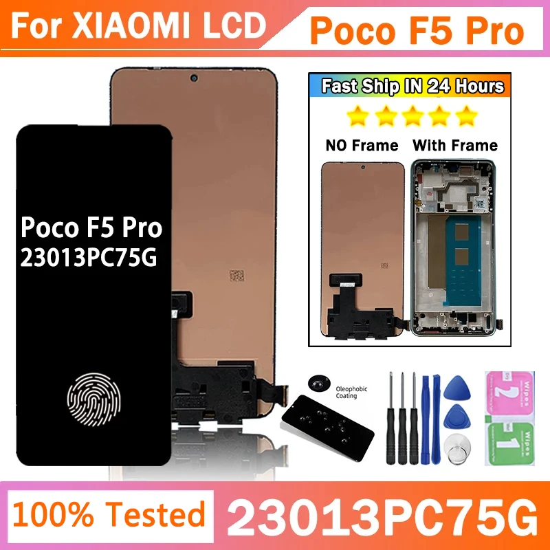 6.67“AMOLED For Xiaomi Poco F5 Pro LCD 23013PC75G Display Digital Touch Screen with Frame For Poco F5 Pro Display Replacement