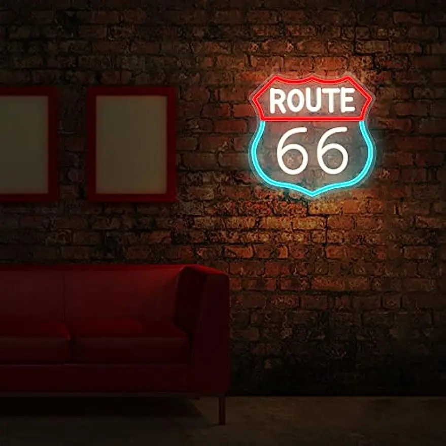 Route 66 Neon Sign Wall Decor American Highway Main Street of America Mother Road LED Night Light for Room Decor Kids Boys Gift