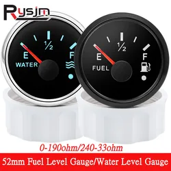 2'' 52MM 0-190OHM Fuel Level Gauge Water Level Gauge 7 LED Backlight With Alarm For Marine Car RV Camper Yacht 12V/24V