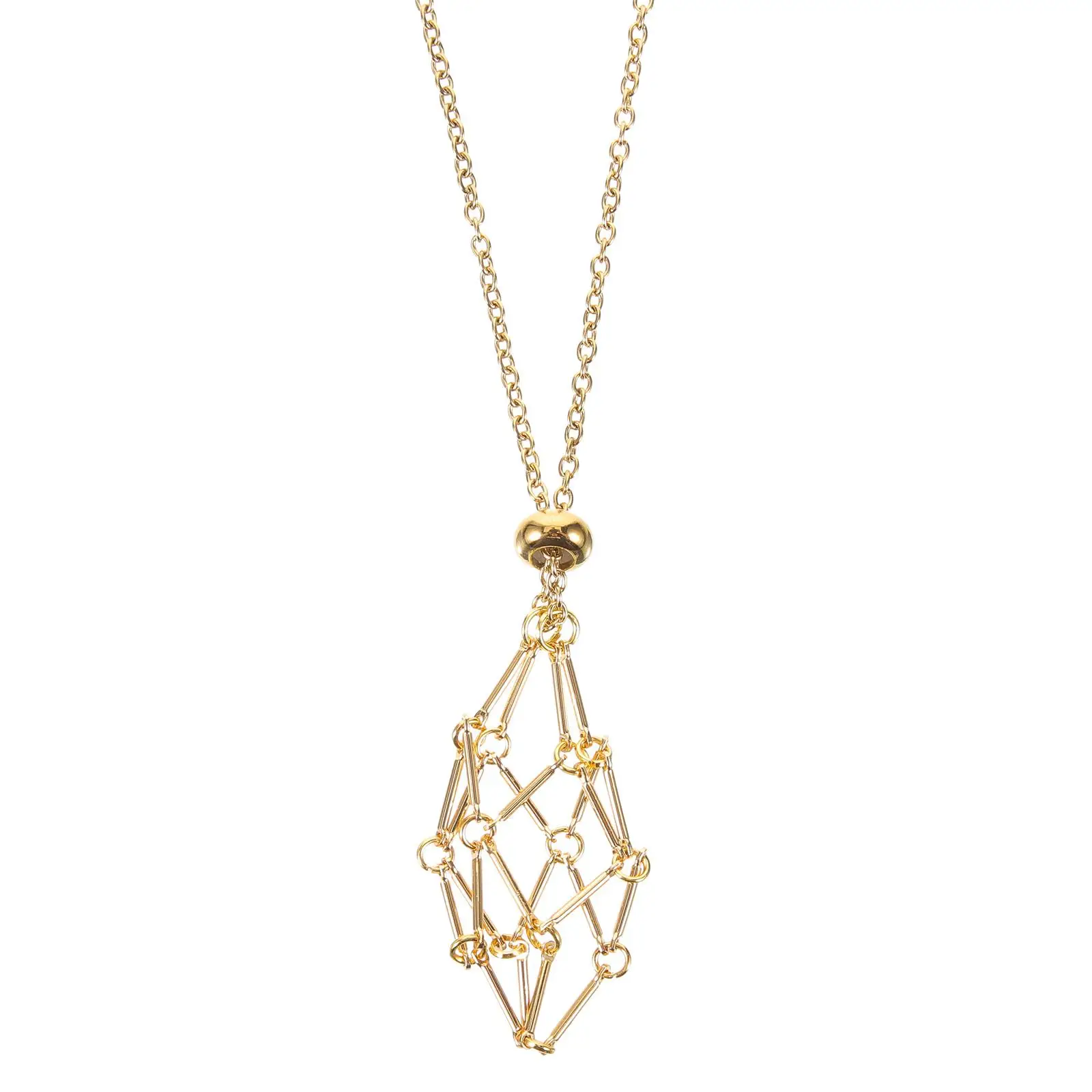 

1pcs Crystal Pendant Necklace Golden Copper Mesh Cage Adjustable Chain Holder Metal Net Bag Necklace Jewelry