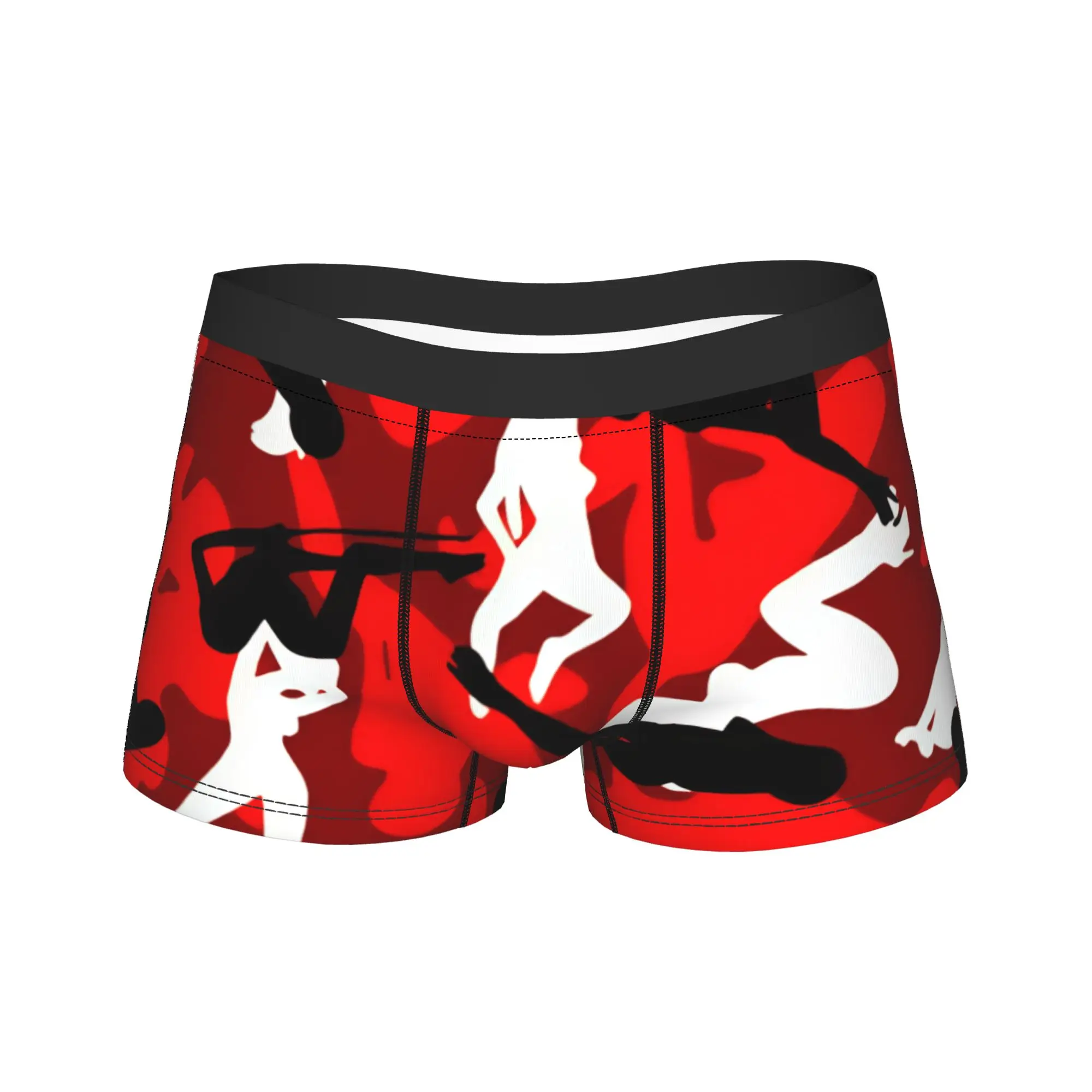Sexy Woman Silhouette Camo Red Black Boxer Brief  Underwear Trenky Men's Elastic Trunk Print Plus Size Underpants