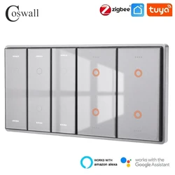 COSWALL Grey Glass Panel Zigbee On / Off Switch & Scene Switch Yandex, EU Socket USB Quick Charger TV RJ45 Modules DIY