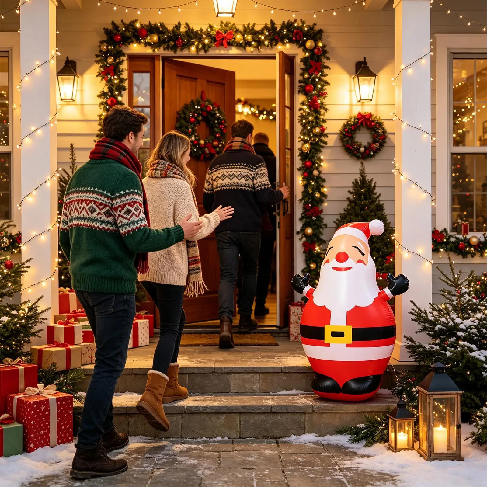 Christmas Blow Ups 150cm Height LED Light Fun Festival Ornament Christmas Inflatable Santa For Shop Front Door Ground Park Lawn