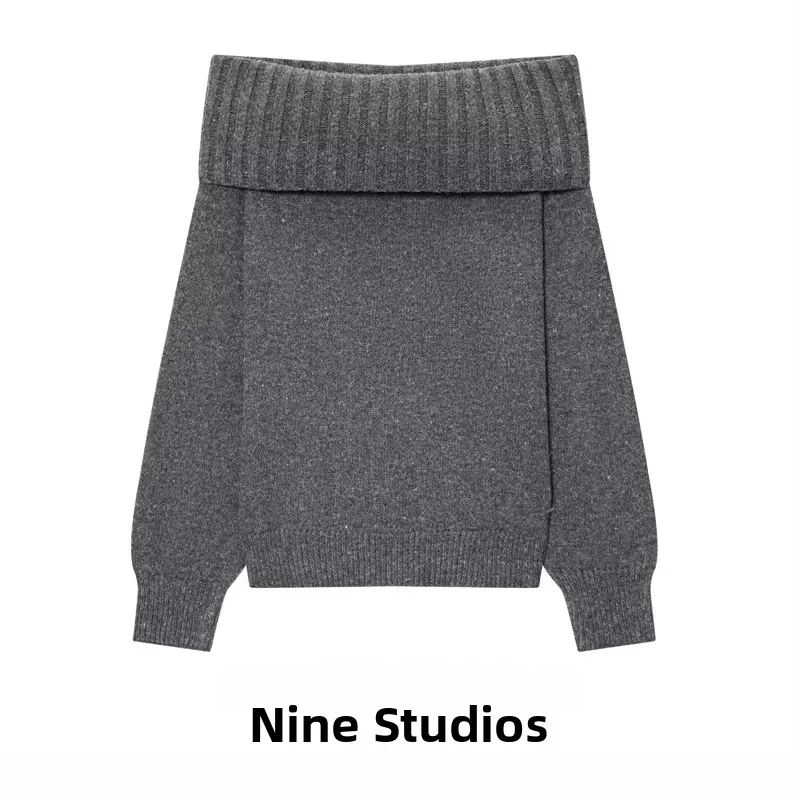 

Loose Pure Color Knitted Sweater One-oulder Overhead Pullover Casual Commute Sle Long Sve round Ne Top for Women