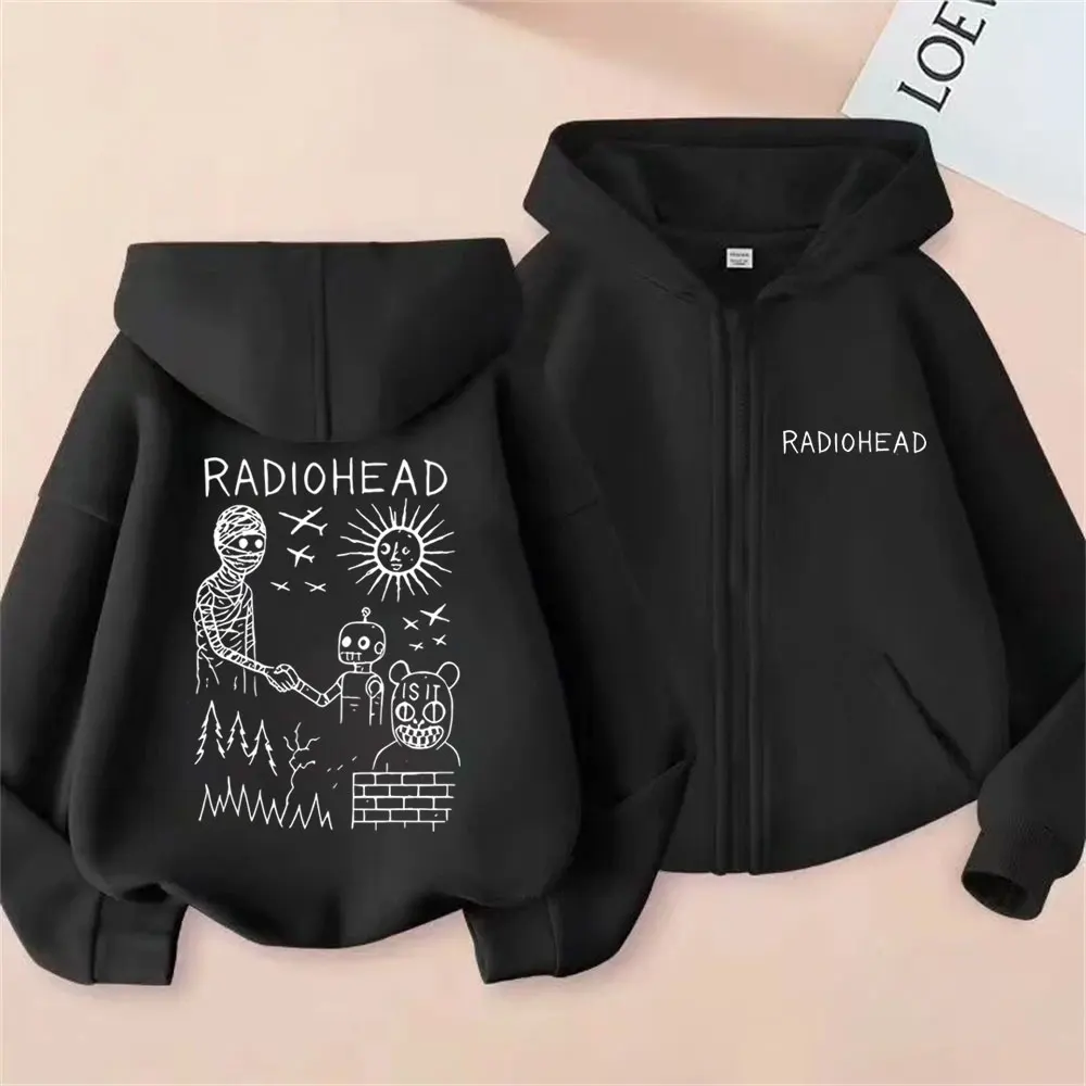 

Rock Band Radiohead 2025 Tour Merch Zipper Hoodie Men's Women Fashion Cartoon Zip Up Jacket Unisex Casual Vintage Hoodies Coat
