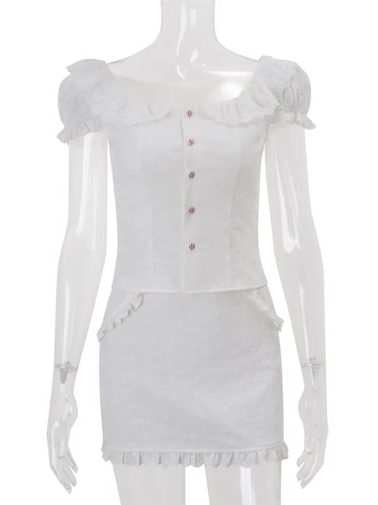 Woman 2 Piece Set Outfit Short Sleeves Tops Sexy Mini Package Hip Skirts Solid Color Two Piece Outfits 2026 New Summer French