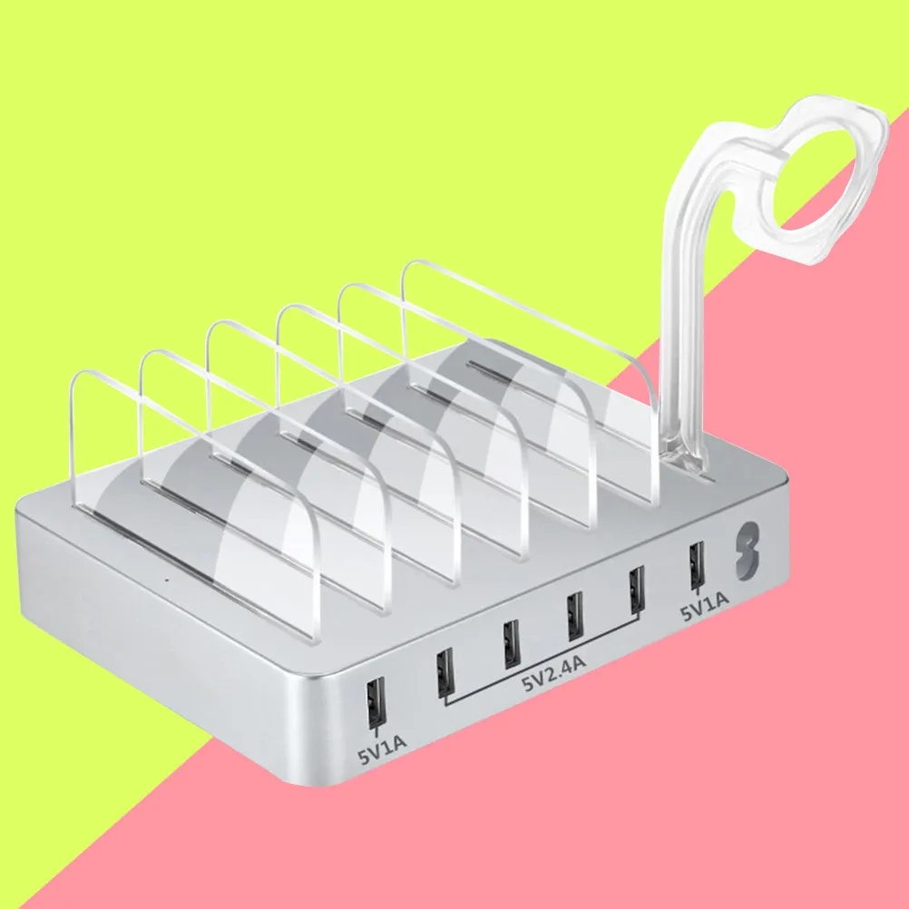 

Многопортовая USB-станция для зарядки с 6 портами, съемная прозрачная подставка, быстрая зарядка AC230V, USB-хаб, подставка для планшета