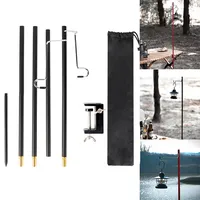 Outdoor Camping Hiking Aluminum Alloy Foldable Lamp Post Pole, Portable Fishing Hanging Light Fixing Stand Holder Lantern Stand