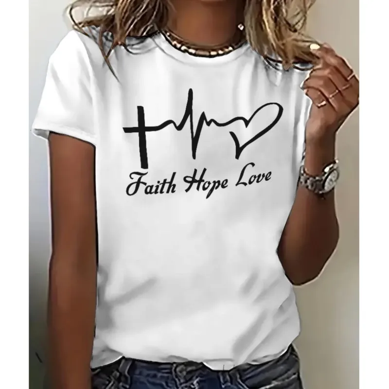 Summer love heart 3D Print T-shirts Women Streetwear Casual Fashion Short Sleeve T Shirt O-neck woman letter Tees Tops Clothing