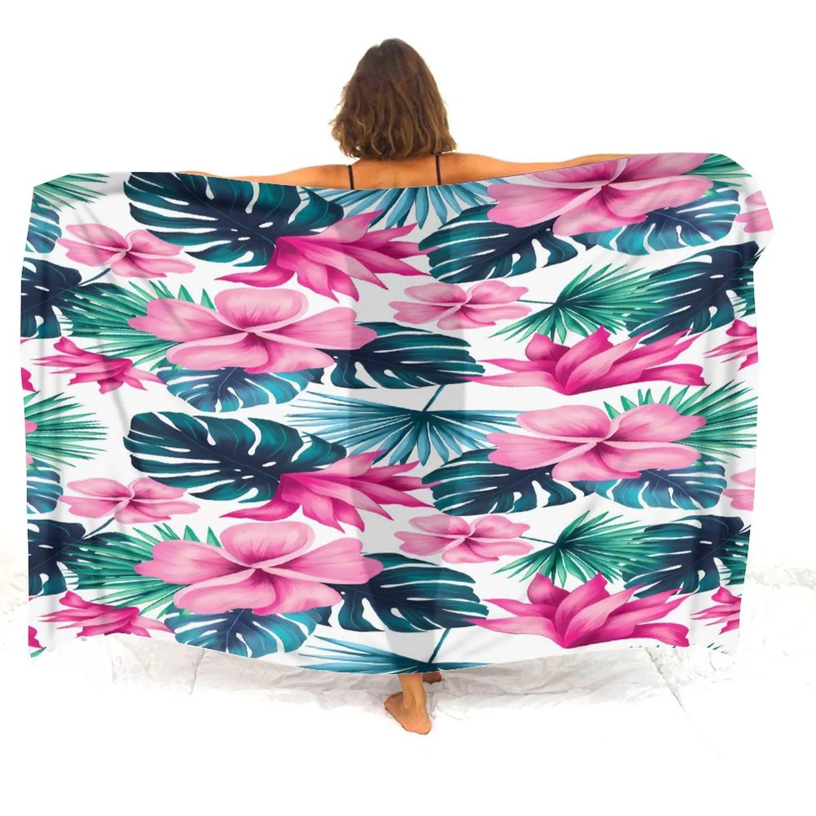 

Tropical Beach Wrap Customizable Polynesian Floral Sarong for Women Lightweight Vacation Shawl Skirt Resort Ready