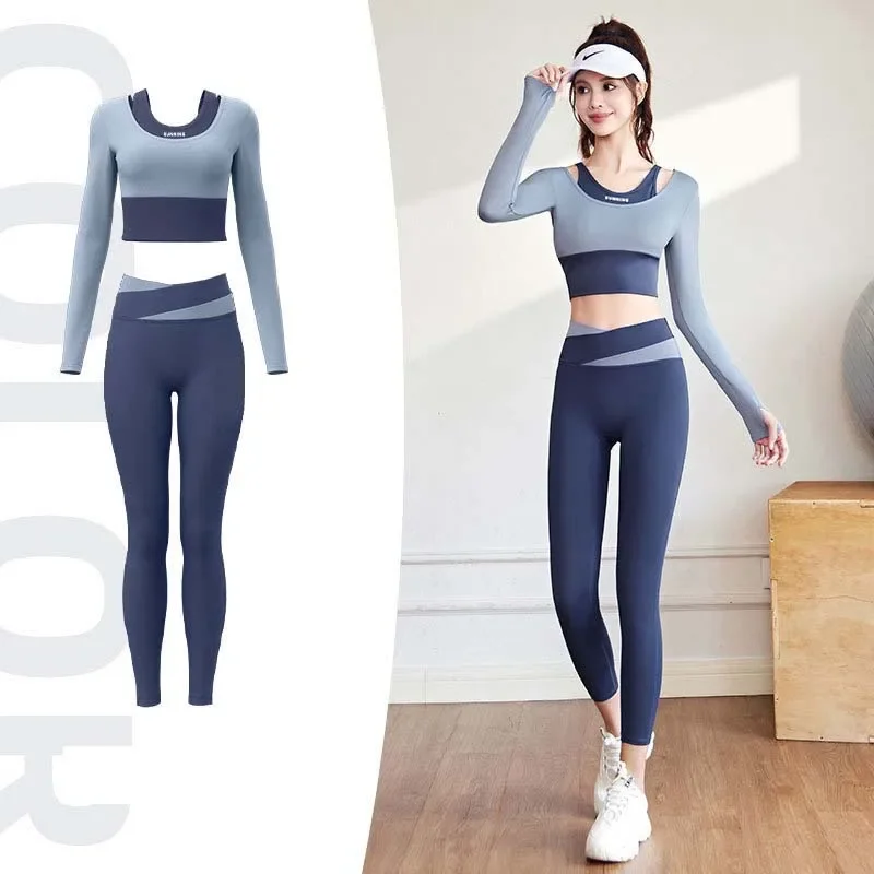 

2Pcs Sport Yoga Set Sportswear Women Suit Seamless Long Sleeve Crop Top High Waist Leggings Fitness Running Workout Tracksuits