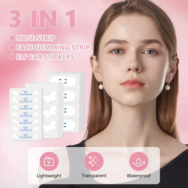62pcs V Shape Face Lift Up Adhesive Tape Transparent Shaper Facelift Stickers Near Tapes Invisible Elf Stretchable Nose