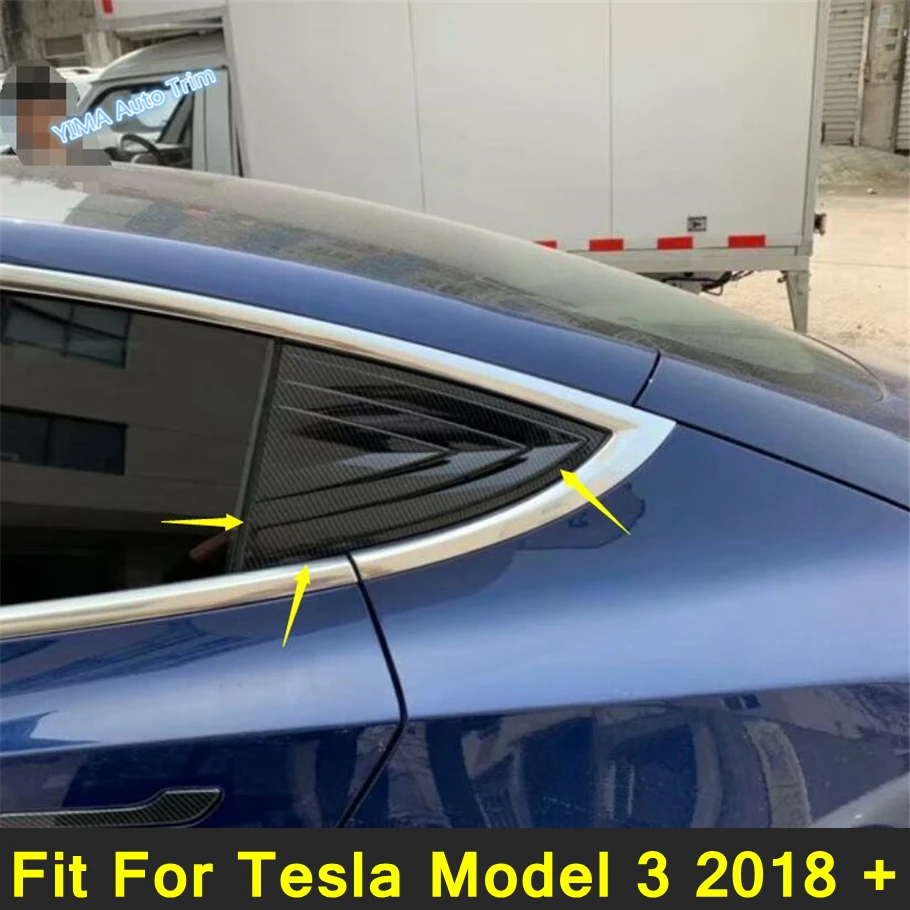 

Chrome arbon Fiber Car Rear Spoiler Triangle Wing Window Bezel Cover Trim ABS Accessories For Tesla Model 3 2018 2019 2020 2021