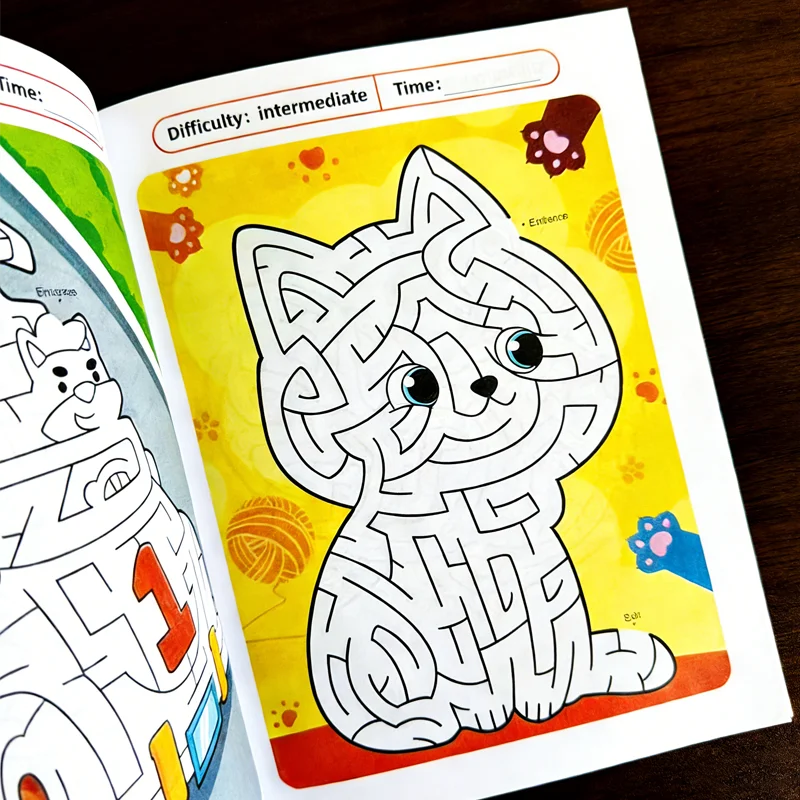 Interaktives Malbuch mit 48 Farbseiten, Niedliches Tier-Thema, Kinder-Zeichenbuch mit Labyrinth-Spiel