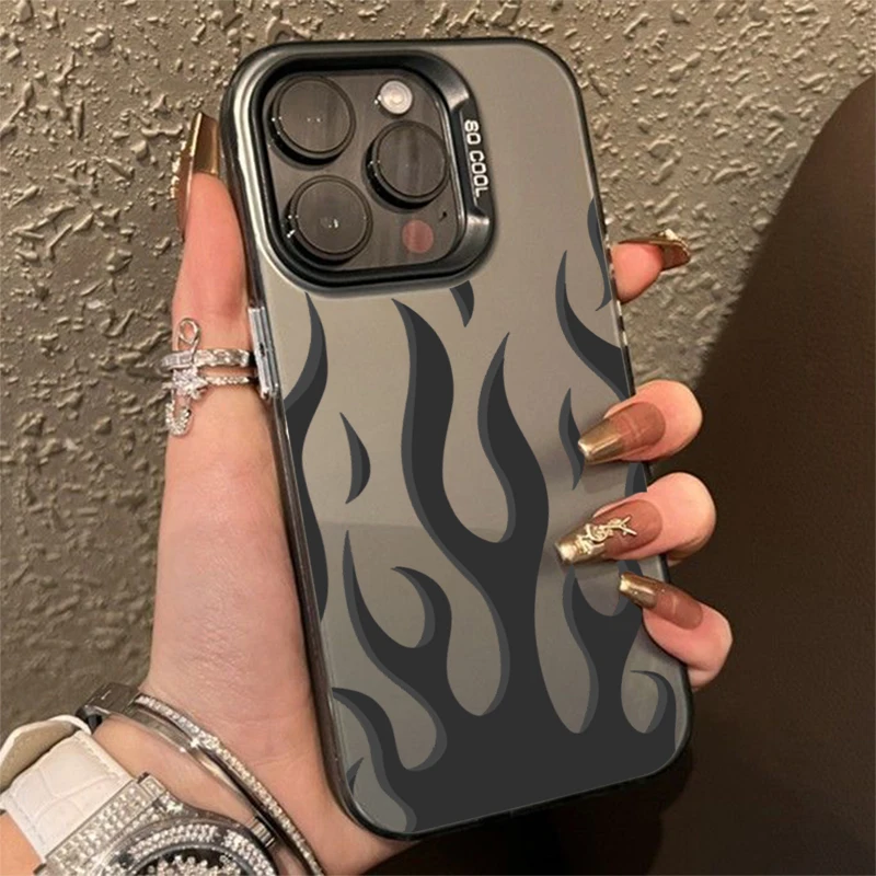 Creative Fashion Flame Fire Phone Case For iPhone 15 14 13 12 11 Pro Max 7 Plus X XR Shockproof Electroplated Lens Bumper Cover