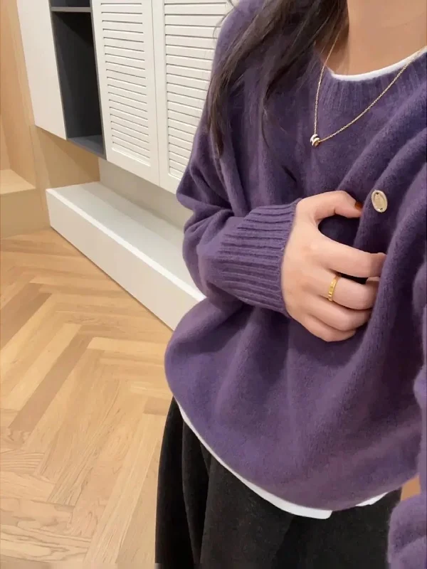 

Женский вязаный свитер больших размеров в корейском стиле с круглым вырезом, осенне-зимний, мягкий, уютный, с эффектом роскоши, с длинными рукавами