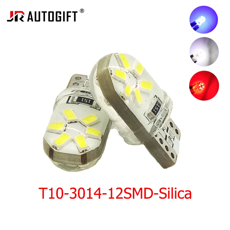 

100x T10 Silicone Led 3014 12SMD Car bulb W5W 192 168 Silica gel 12V 24V Automobile Wedge Side Light License Plate bulb Blue Red