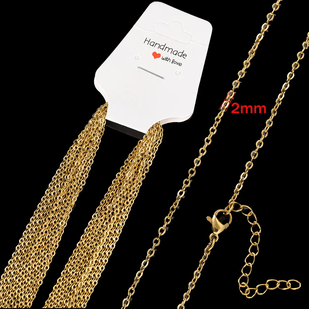10pcs 45+5cm Gold Stainless Steel Link Cable Chain Necklace with Lobster Clasps for Men & Women Fashion Jewelry Gifts Making