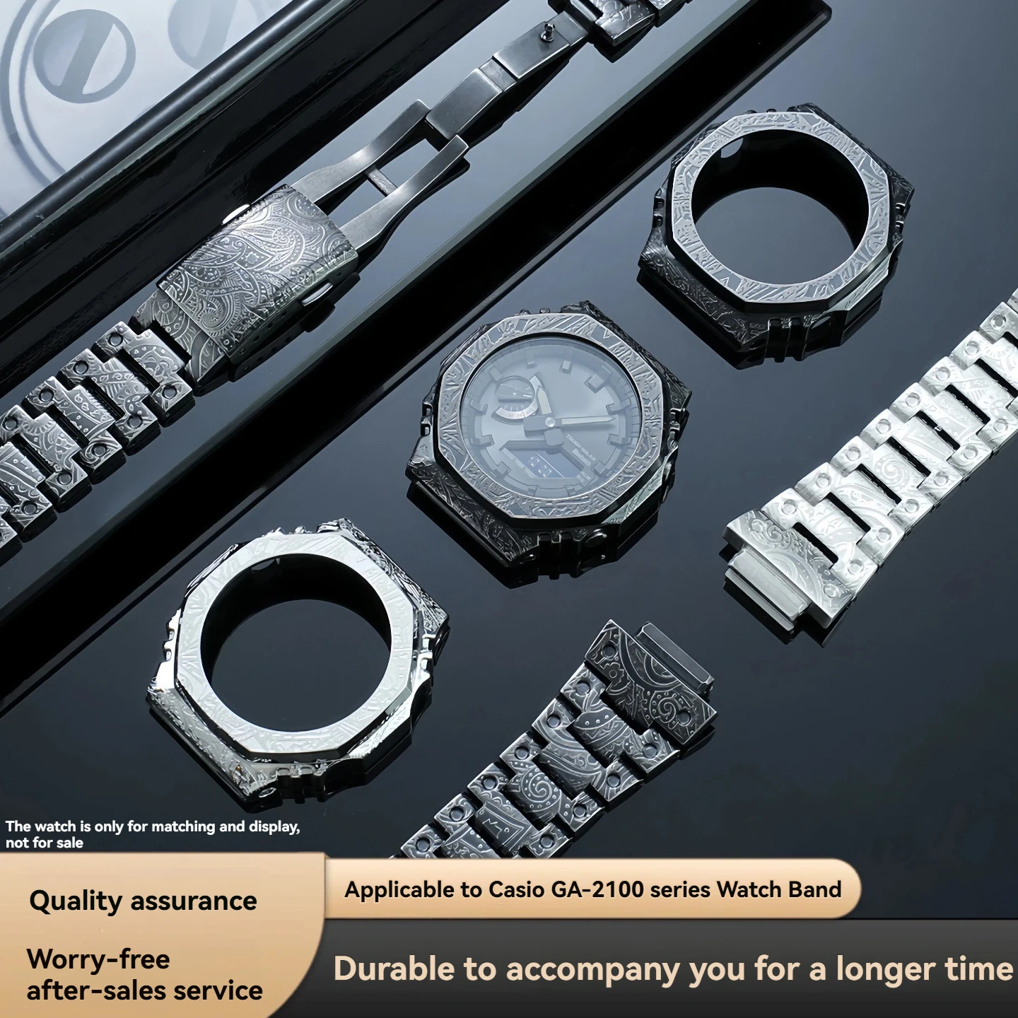 For Casio Oak Series GA-2100 GA2110 GA-B2100 Retro-Style Cashew Flower Stainless Steel Strap & Perris Pattern Bezel Set