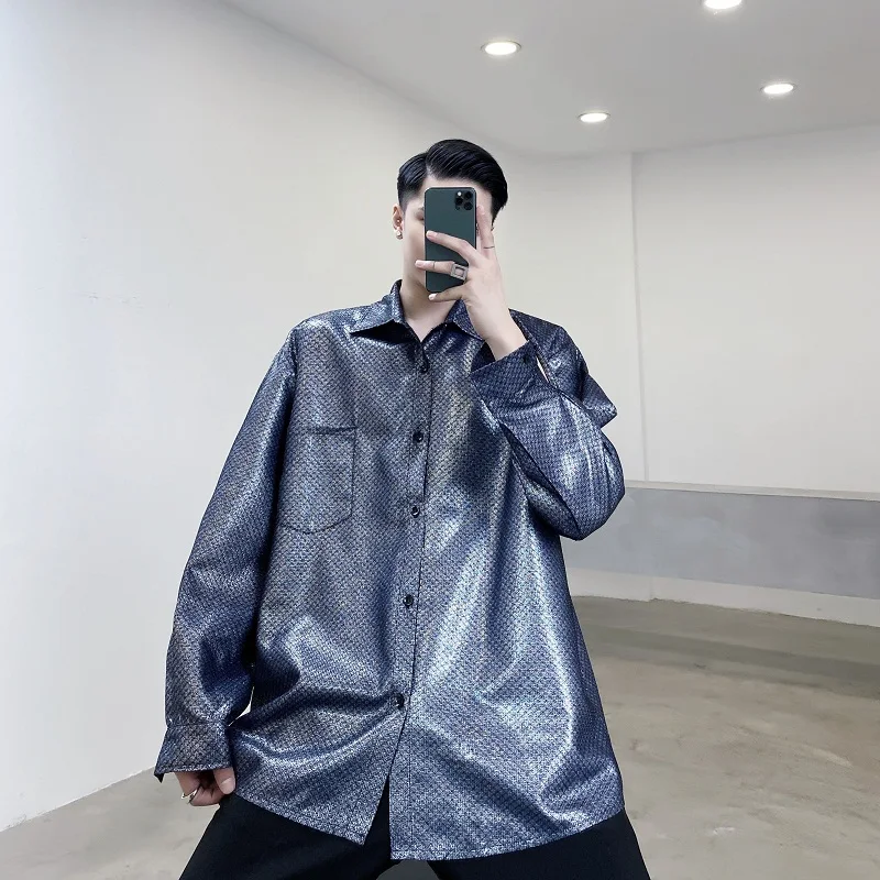 

High-End Glossy Fi Sc Pattern Long Sve irt for Men Singer Nightclub DJ Stage Clothing Bright Color Ins Trendy Brand