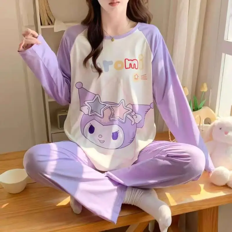 

Kuromi Women's Sleeping Pajamas Sets Kawaii Cartoon Spring and Autumn Long Sleeve Pants Pochacco Sleepwear Home Clothes New