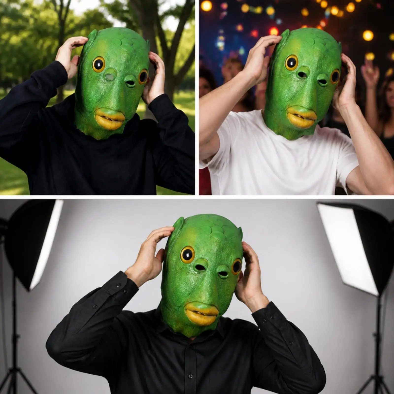 Fish Head Headpiece Realistic Green Fish Headpiece Textured for Costume Lovers, Pranksters, Themed Events, Photo Recordings