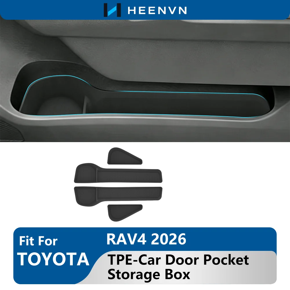 Heenvn TPE Car Door Pocket Storage Box for Toyota RAV4 2026, Waterproof Shock‑Absorbing Anti‑Rattle Door Side Organizer Tray