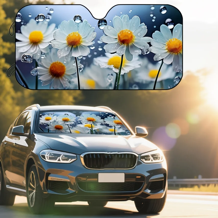 Fresh Daisy Pattern Car Sunshade, Effectively Blocks Direct Sunlight, Protects Car Interior Privacy, And Enhances Driving Comfor