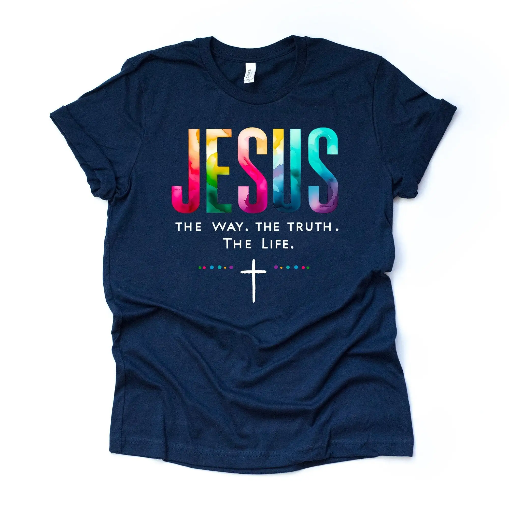 Christian T Shirt Jesus The Way Truth Light Cross Design Premium Unisex Tee 5 Color Choices 3X 4X