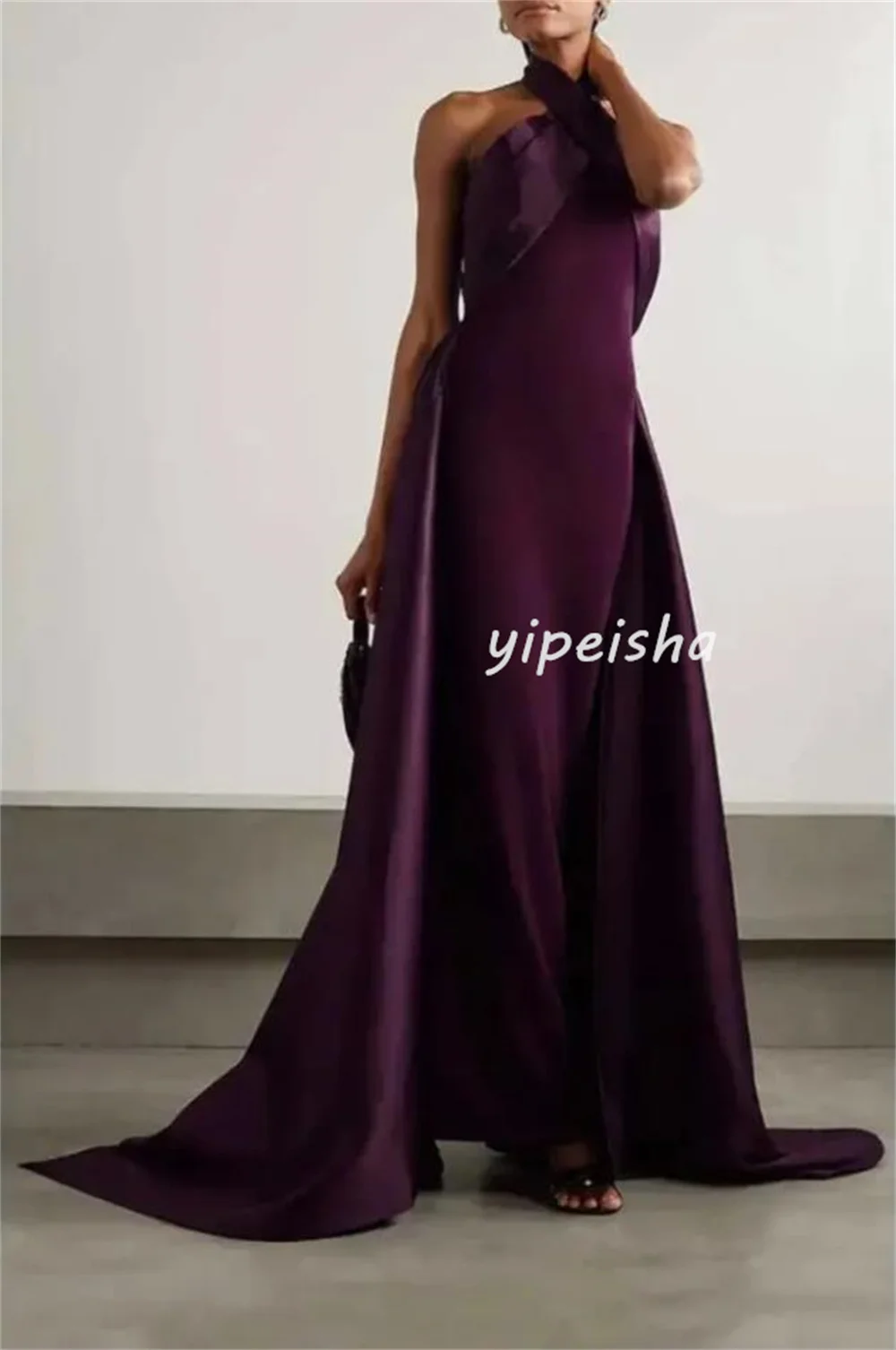 Customized Exquisite Elegant Pleat Draped A-line Halter Long Dresses Bespoke Occasion Dresses Matching Fashion