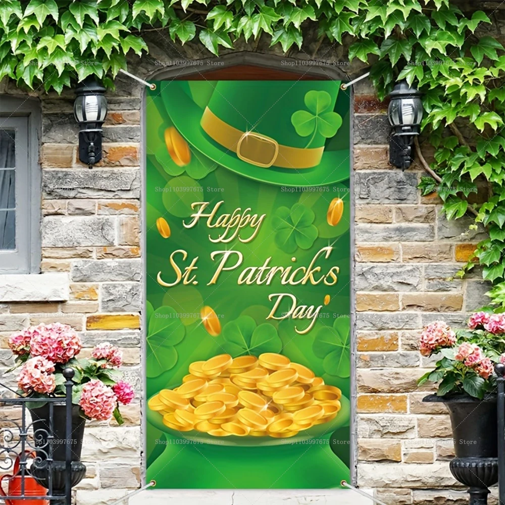 St. Patrick’s Day Door Cover Banner Irish Festival Birthday Party Photography Backdrop Indoor Outdoor Porch Background Decor